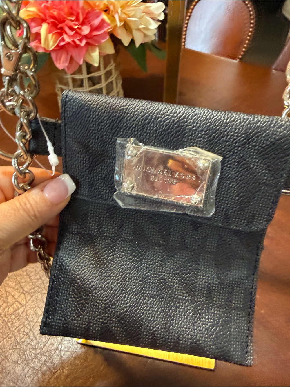 Michael Kors Black Pebbled Leather Mini Chain Crossbody / Chain Belt